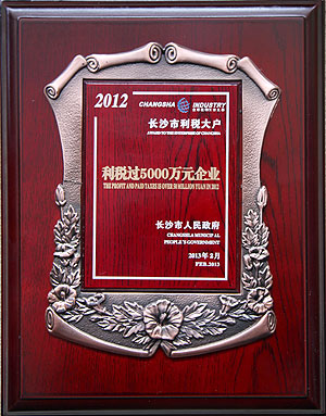 江南体育在线(中国)官方网站被长沙市人民政府授予“利税过5000万元企业”荣誉称号